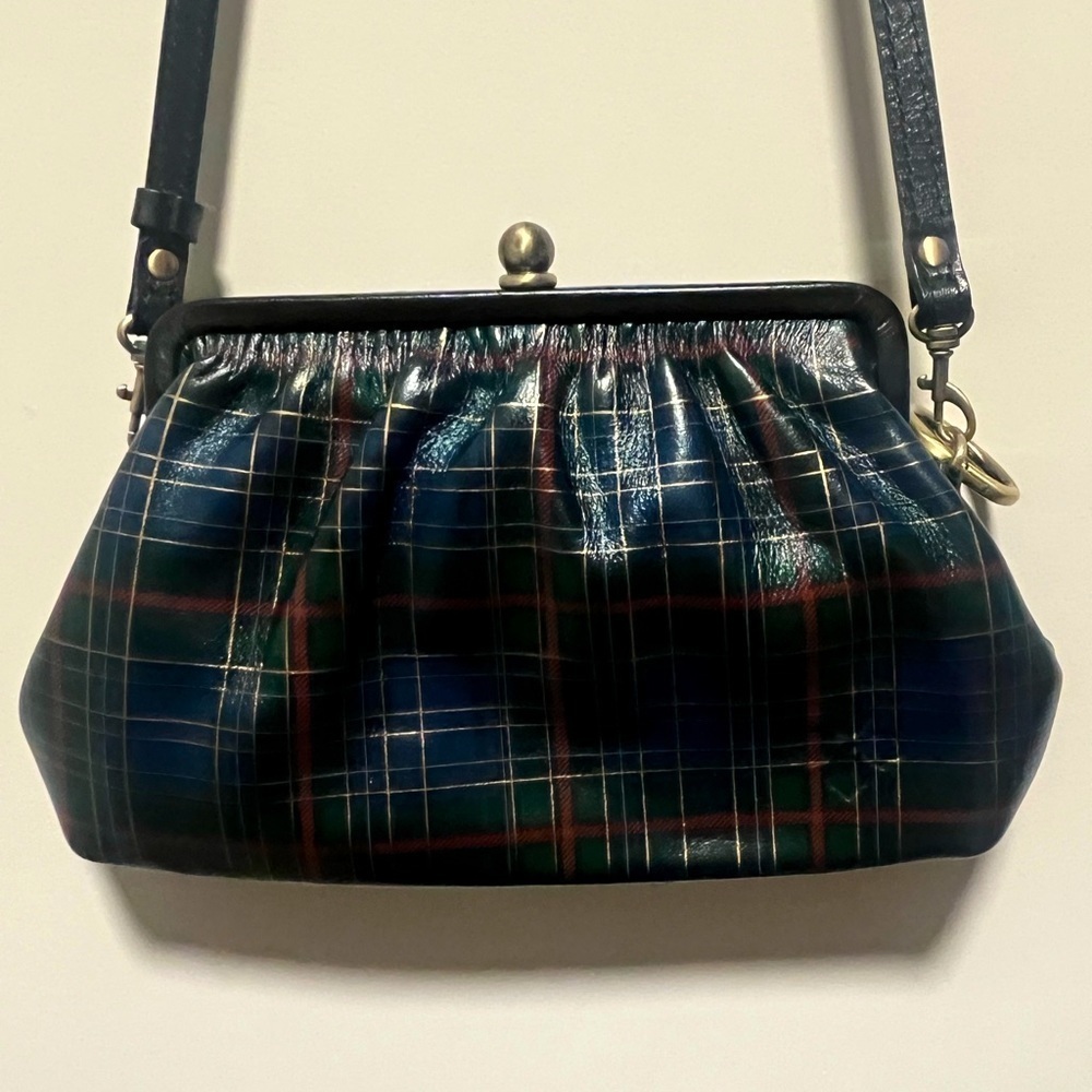 Patricia Nash Leather Frame Crossbody Bag-Green Tartan with matching coin wallet
